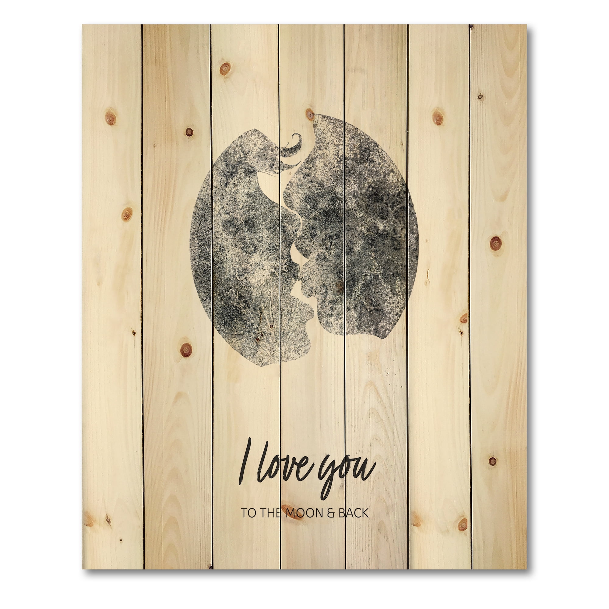 Designart 'Kiss of Two Lovers In Romantic Moon Shape' Modern Print on Natural Pine Wood