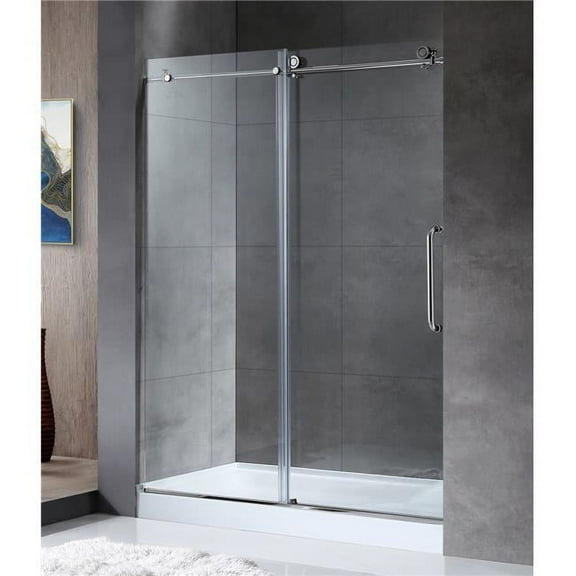 Anzzi SD-AZ8077-01CH 48 x 76 in. Leon Series Frameless Sliding Shower Door with Handle, Chrome
