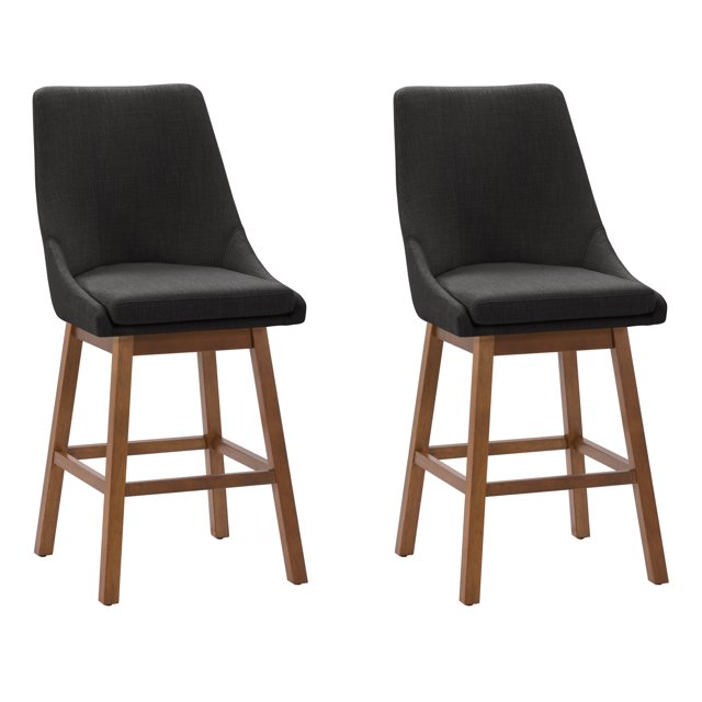 CorLiving Avalon Fabric Upholstered Contemporary Curved Back Counter Height Bar Stools with Solid Wood Legs - Dining Room Barstools, Padded, Counter Height
