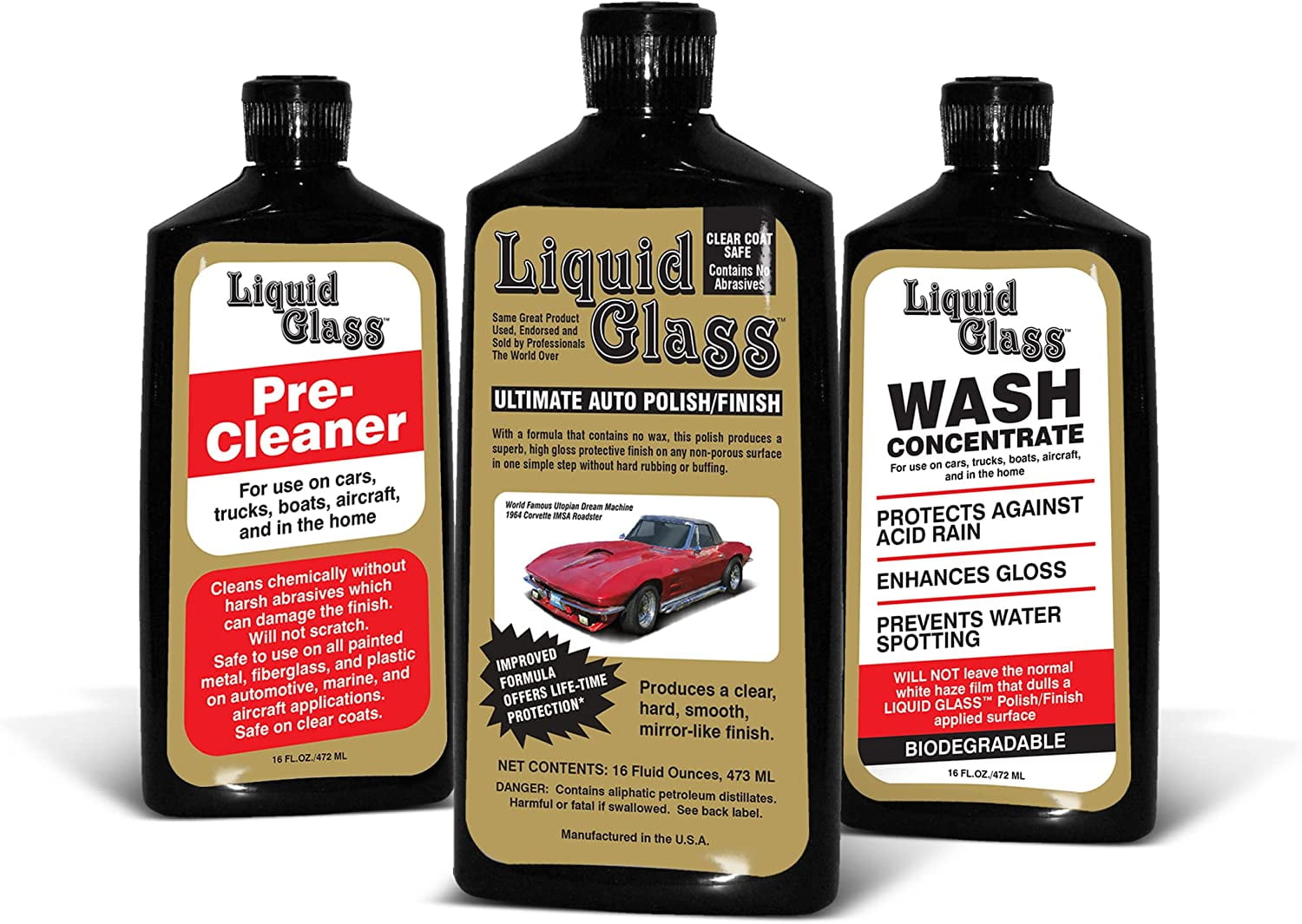 Liquid Glass Polish/Finish, Pre-Cleaner&Liquid Glass Wash Concentrate