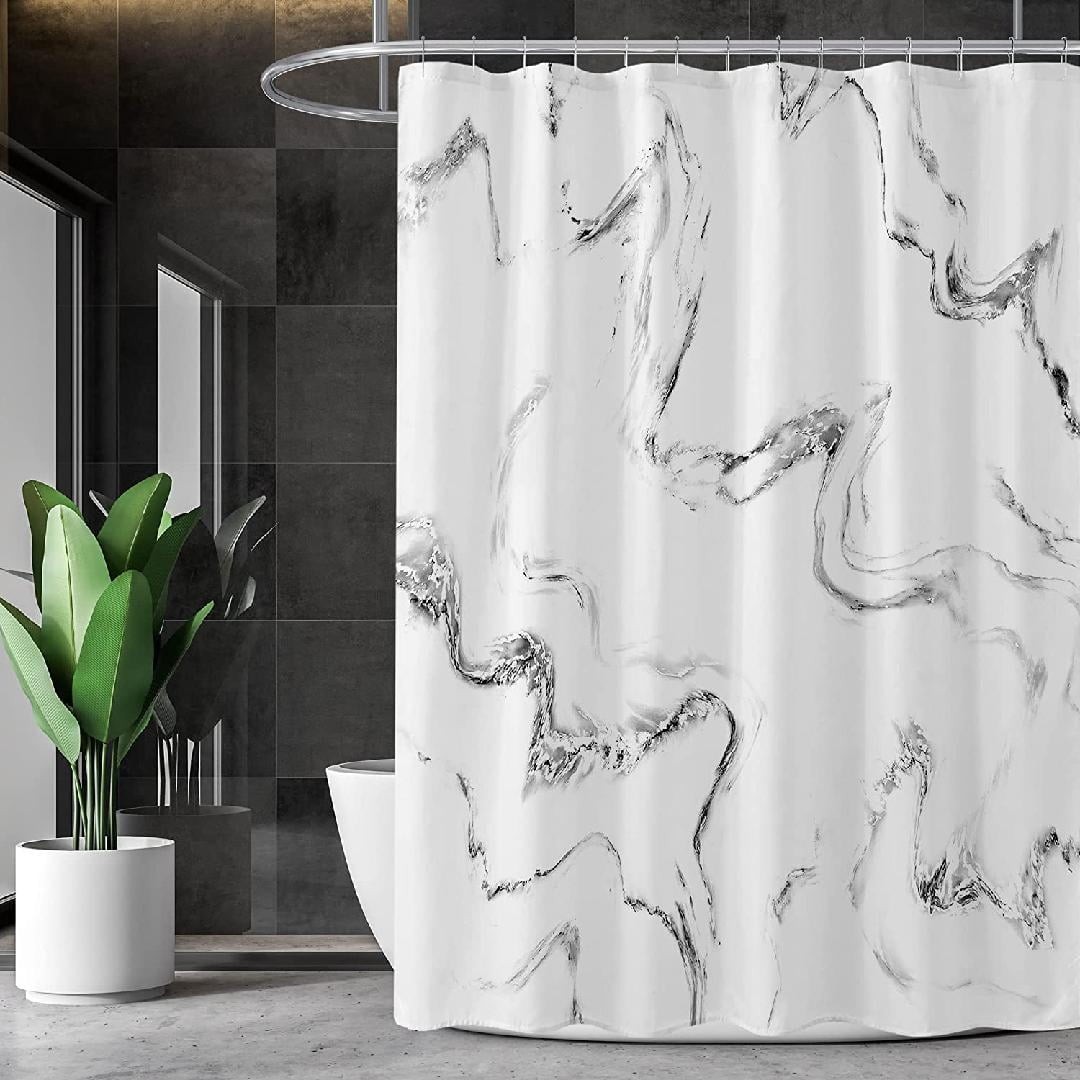 Abstract Extra Long Shower Curtain 72 x 84, White Marble 84 inch Shower ...