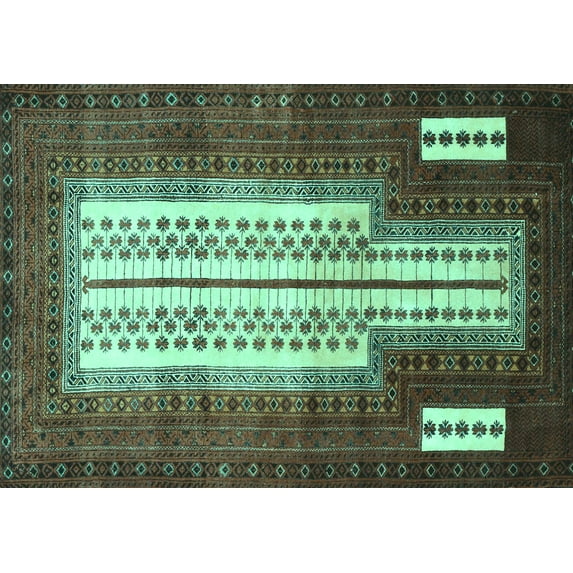 Ahgly Company Machine Washable Indoor Rectangle Persian Turquoise Blue Traditional Area Rugs, 4' x 6'