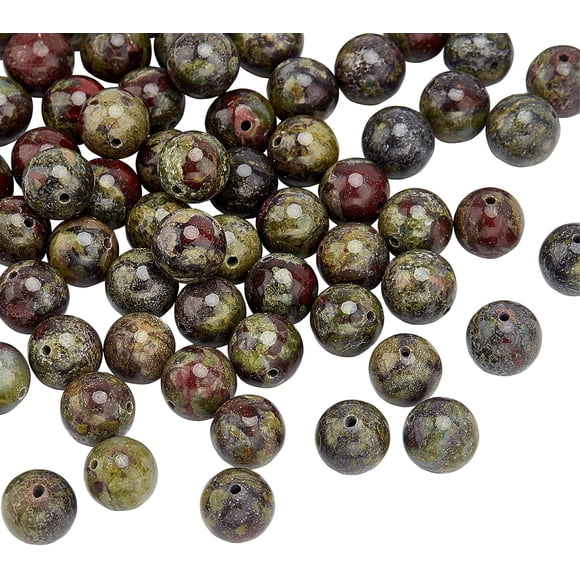 70~74PCS 2Strands Natural Stone Beads 10mm Natural Dragon Blood Jasper Gemstone Bead Strands Round Loose Stone Beads Energy Stone for Bracelet Necklace Jewelry Craft Making