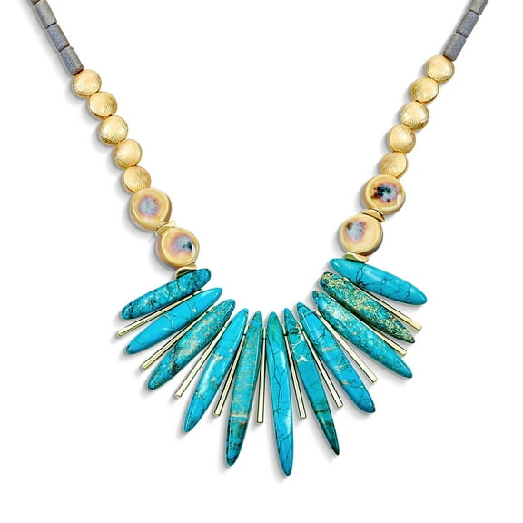 Bling Jewelry Womens Blue Speckle Irregular Stone Bib Fan Statement Collar Necklaces Adjustable