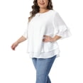 thumbnail image 4 of Agnes Orinda Women's Plus Size Tops Crew Neck Ruffle Short Sleeve Blouse Double Layered Summer Casual Solid Shirts 1X White, 4 of 6