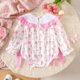 thumbnail image 5 of Wxirdiow Girls' Clothing Sets Baby Girl Outfit Embroidery Long Sleeve Striped Smocked Romper Cute Doll Collar Bodysuits Light Pink Size,6-12 Months, 5 of 6
