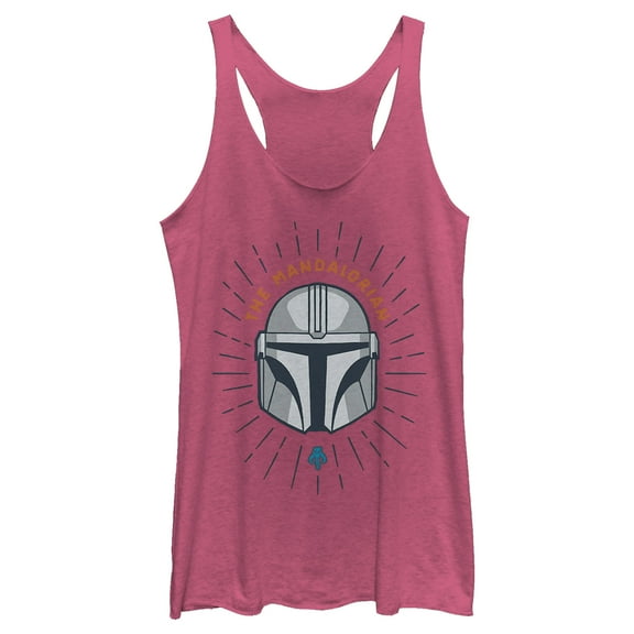 Women's Star Wars: The Mandalorian Helmet Cartoon  Racerback Tank Top Pink Heather X Large