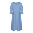 thumbnail image 5 of Ersazi Summer Dresses Women's Spring And Solid Color Three-Quarter Sleeve Round Neck Casual Loose Pocket Dress Sky Blue L, 5 of 8