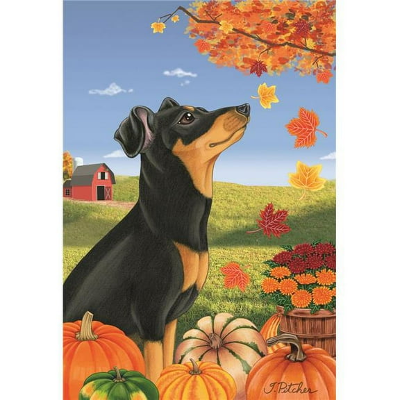 Best of Breed TP67084 Miniature Pinscher Black & Tan Uncropped Autumn Leaves House Flag