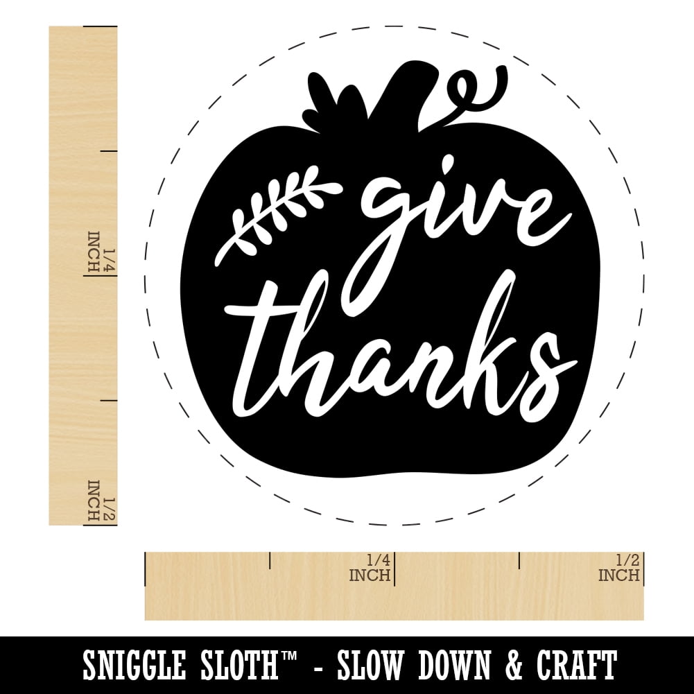 Give Thanks Pumpkin Thanksgiving Self-Inking Rubber Stamp Ink Stamper - Fuchsia Ink - Mini 1/2 Inch