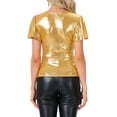 thumbnail image 3 of INSPIRE CHIC Women's Top V Neck Ruffle Short Sleeve Shiny Metallic Wrap Party Blouse S Gold, 3 of 6