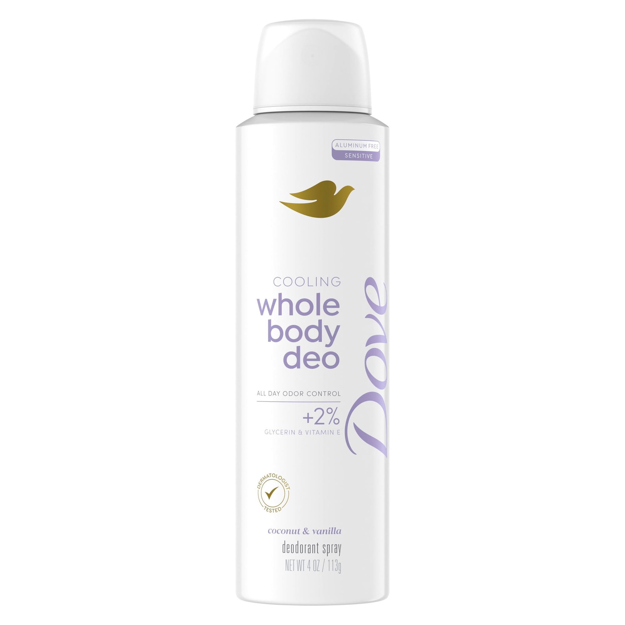 Dove Whole Body Deodorant Cooling Spray Coconut & Vanilla Aluminum Free ,4 oz