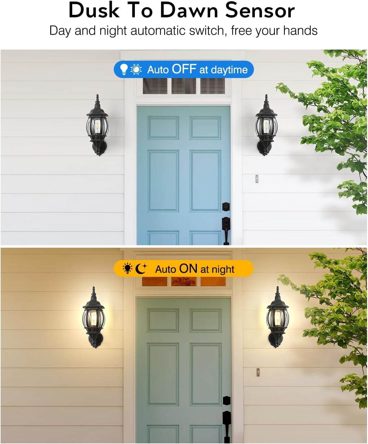VIANIS Outdoor Garage Lights Wall Mount, Dusk to Dawn LED Outdoor Lighting Wall Lanterns for Porch, Black Exterior Light Fixture, Modern Outdoor Sconce Lights, Waterproof Outside Wall Lamps 2 Packs
