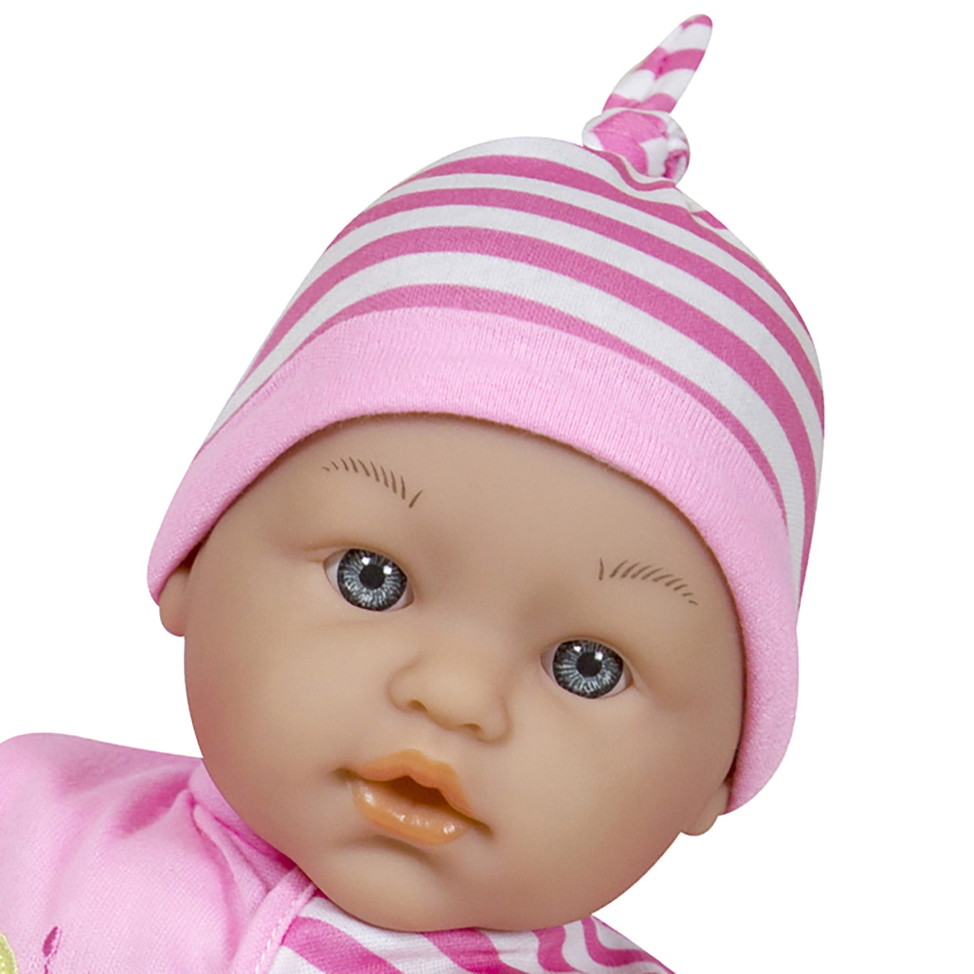 Lissi: 16" Talking Baby Doll - Pink & White Striped Butterfly Onesie, Matching Hat, 24 Interactive Sounds, Soft Body, Roleplay Toy, Kids-Toddlers 2+
