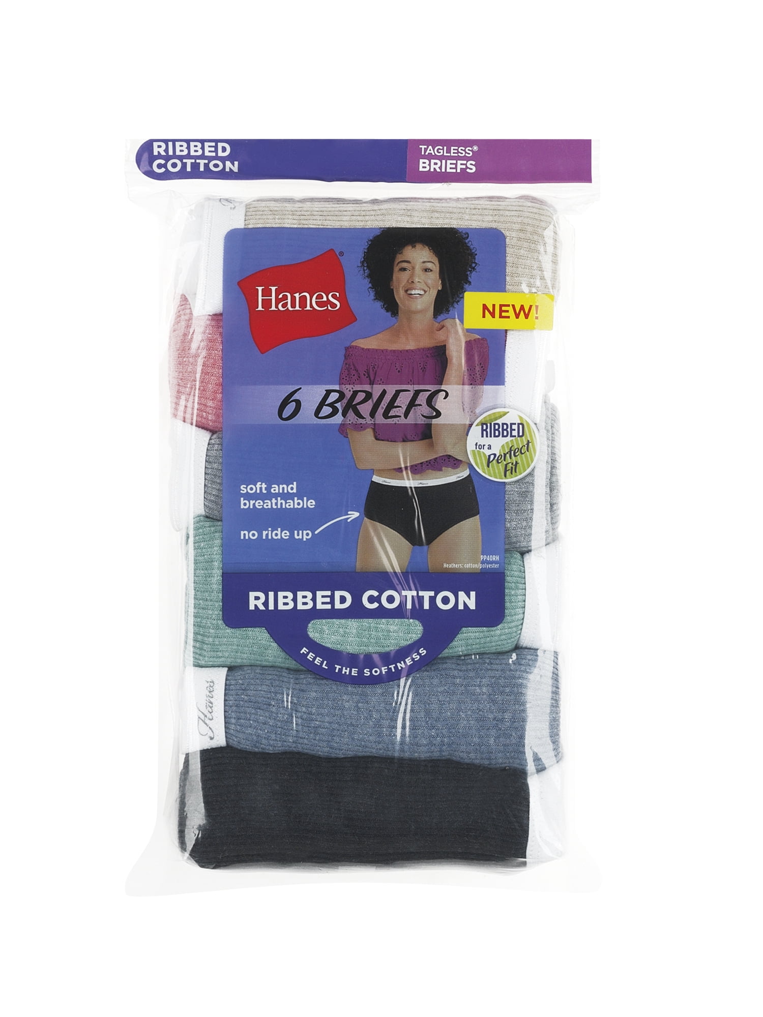 Hanes Women's Ribbed Cotton Brief Underwear, 6-Pack 