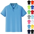 thumbnail image 2 of Boys Dry Fit Polo Shirts Short Sleeve School Uniform | Solid Golf Collared Shirts Lightweight Cool Casual Athletic Outdoor Tops for Kids,Light Blue,9-10 Years, 2 of 5