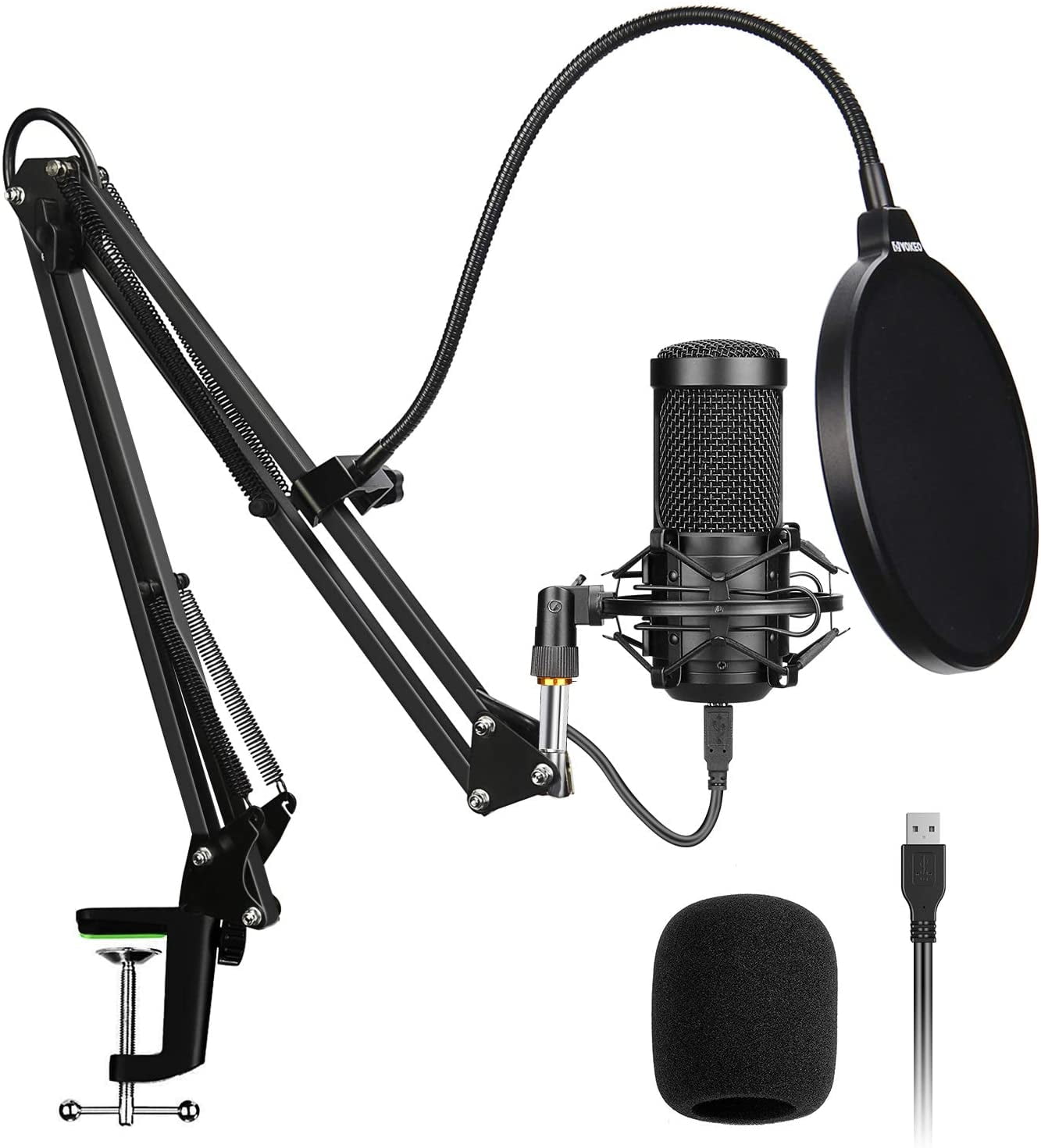 Condenser Microphone Cardioid Mic Table Stand Holder Podcast Music Recorder 