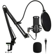 TiokMc USB Podcast Microphone Kit, Professional 192kHz/24Bit Condenser Mic with Scissor Arm, Shock Mount, Pop Filter for PC Recording, YouTube, Streaming