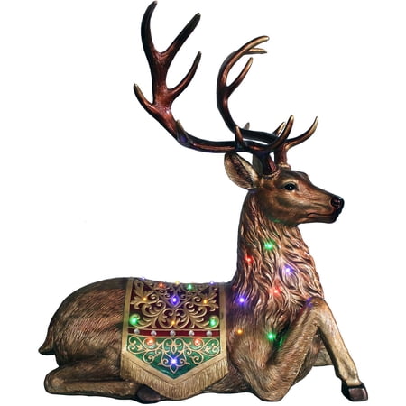 Fraser Hill Farm Indoor/Outdoor Oversized Christmas Decor with Long-Lasting LED Lights, 4-Ft. Tall Sitting Reindeer with Metallic Finish, FFRS047-RD1-BRN