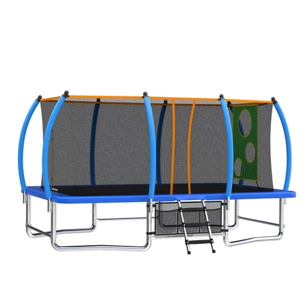 Alvantor 8X14 Ft Trampoline Rectangle, Outdoor Square Trampolines with Enclosure Net Blue
