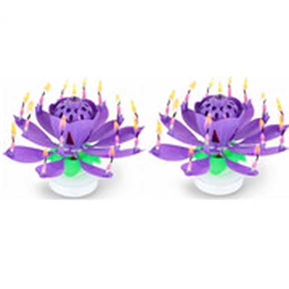 PMU 2 Pcs Birthdays Lotus Flower Musical Birthday Candle Spinning Birthday Cake Decoration - Purple