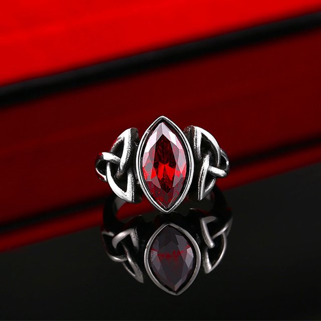 Men Crystal Ring Party Ceremony Wedding Boys Vintage Style Simple Design Portable Steel Rings Hand Jewellery Birthday Gift Red Size 8