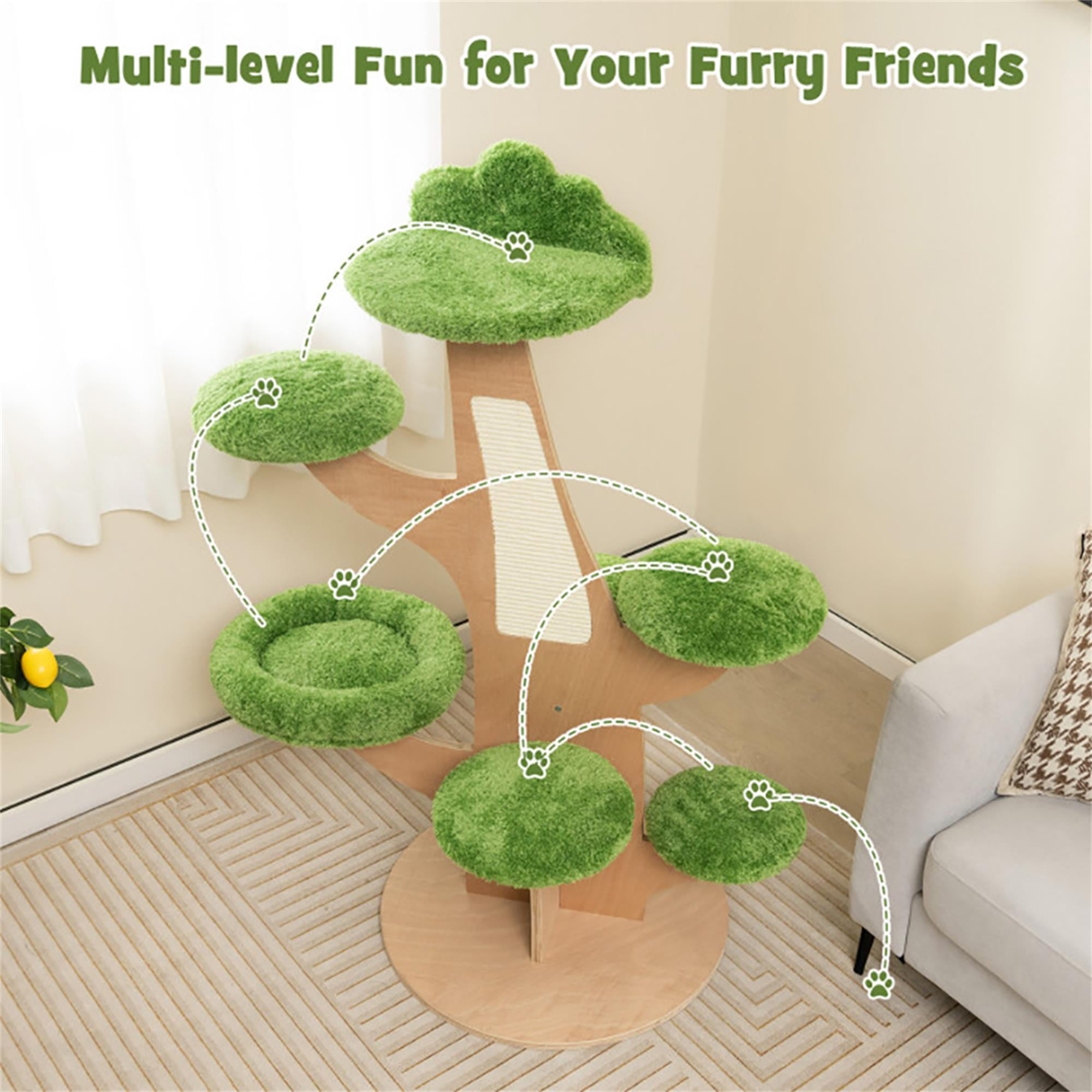 resenkos 50" Cat Tree Creative Pine Shape Cat Tower Cat Apartment with Sisal Scratching Board, Rest Platform, Green