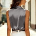 thumbnail image 6 of VBVC Women's Satin Sleeveless Collared Blouse, Ladies' Lightweight V-Neck Tank Top, Elegant Solid Color Work Cami For Women,Gray,S-3XL, 6 of 9