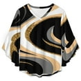 thumbnail image 4 of Gold Glitter Marble Swirls Design Women's V-Neck Blouse With 3/4 Ruffled Bell Sleeves Casual Top Ladies Blouses, 4 of 7