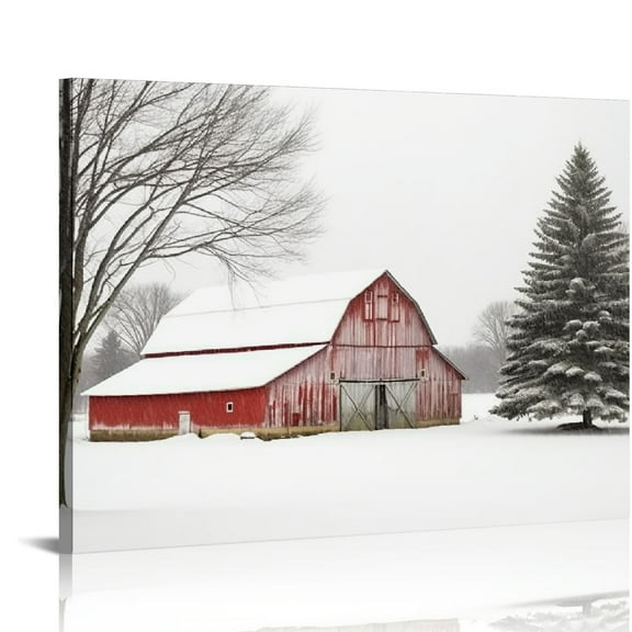 COMIO Winter Scenes Pictures Old Red Barn Canvas Wall Art Winter House Painting Winter Barn Prints Snow Scenery Wall Art Christmas Winter Poster Rustic Red Barn Canvas Snowy Landscape Wall Art