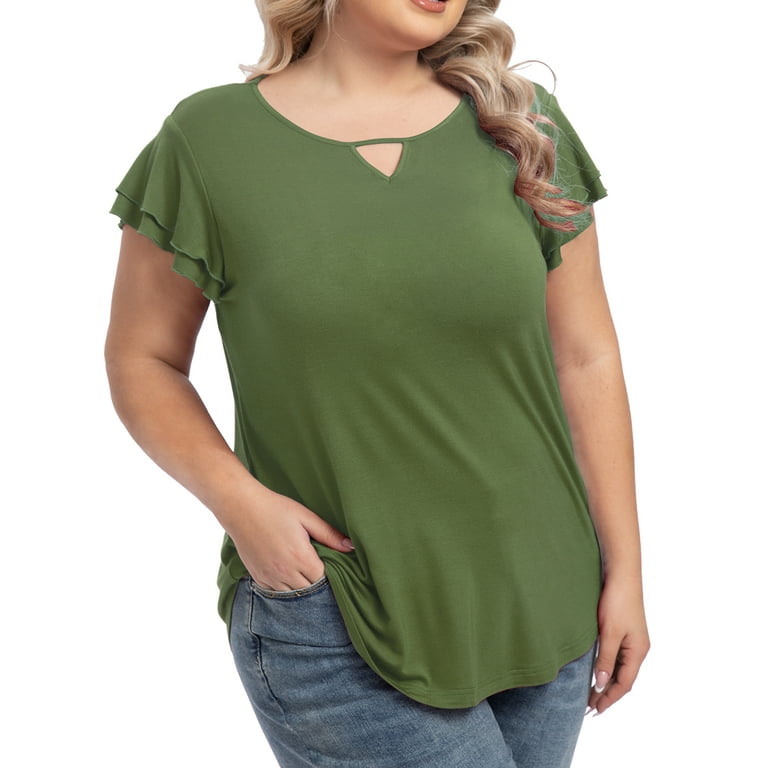 QINCAO Plus Size Tops for Women Summer Ruffle Short Sleeve Womens Blouses Tunic Loose T Shirts 2XL 20 22