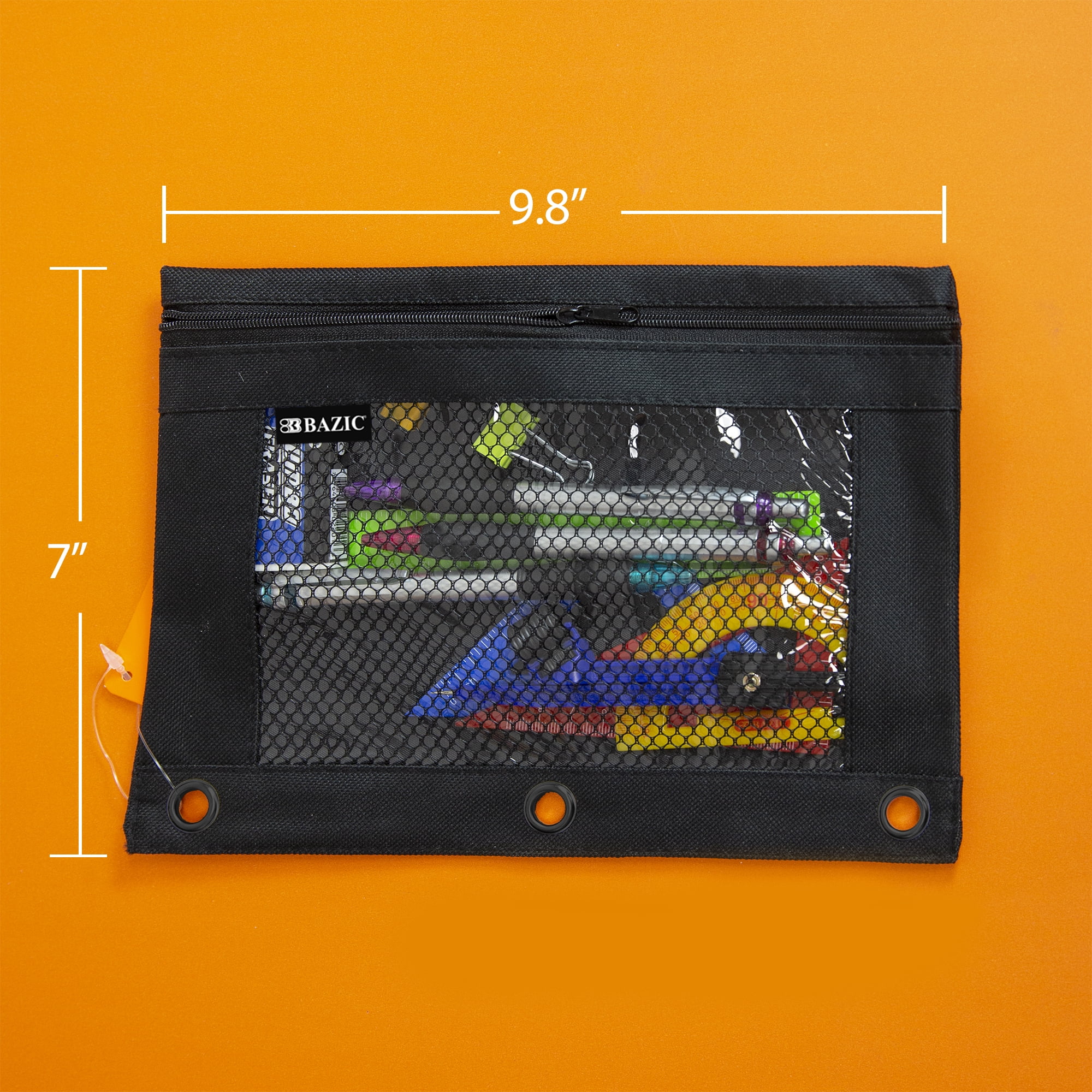 BAZIC 3 Ring Pencil Pouch, Mesh Window, Black Color, 24-Count