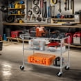 thumbnail image 4 of Finnhomy 3 Tier Heavy Duty Commercial Grade Utility Cart, Wire Rolling Cart with Pushing Handle Bar, Steel Metal Kitchen Service Trolly with Wheels, Shelf Size 18" D x 36" W, NSF, Chrome, 4 of 8