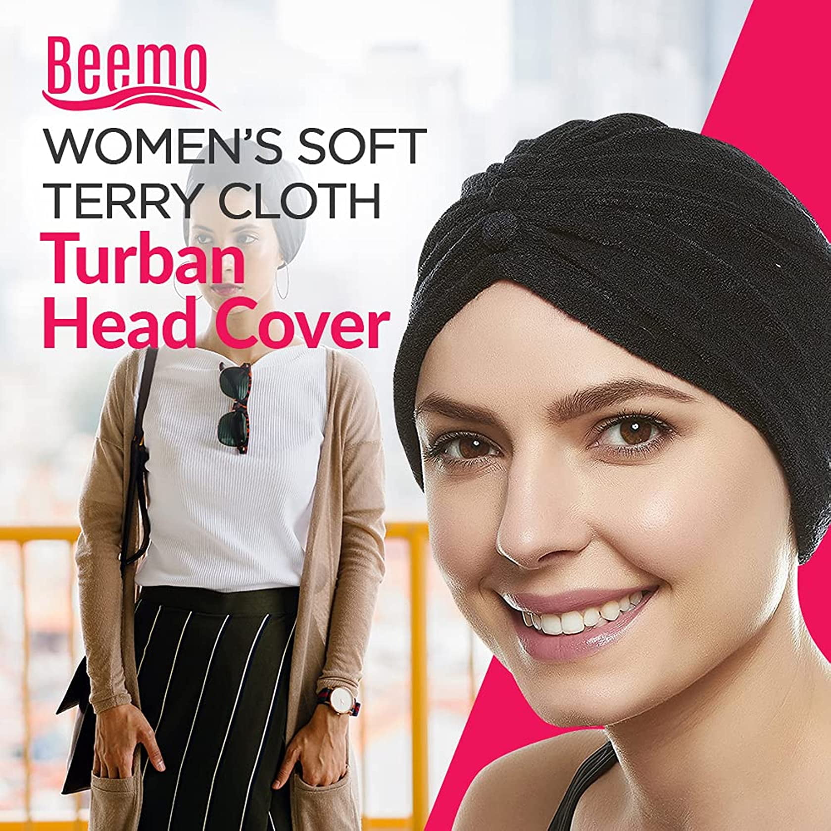 Beemo Soft Terry Cloth Turban Head Cover Hats for Adult Female - Ivory