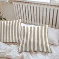 thumbnail image 6 of Throw Pillow Covers 20x20 Inch Set of 2, Beige Striped Waterproof Outdoor Pillow Covers, Modern Farmhouse Beige White Stripes Decorative Cushion Pillowcases for Couch, Sofa, Bed, Garden, Patio, 6 of 9