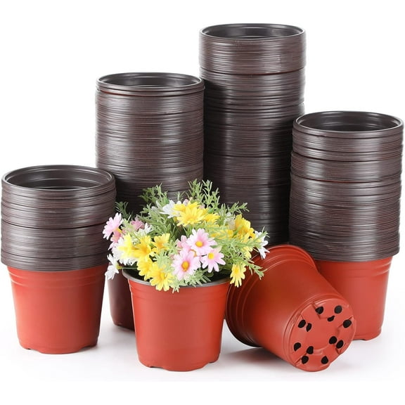 50-Pack 6 Inch Plastic Nursery Pots,Plant Pot with Drainage,Seedling Flower Plant Container and Seed Starting Pots for Succulents,Seedlings (Red)