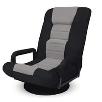 360 Degree Swivel Gaming Chair Multipurpose Floor Chair Rocker for TV, Reading, Playing Video Games w/Lumbar Support, Armrest Handles, Adjustable Foldable Backrest - Black/Grey