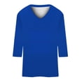 thumbnail image 4 of DondPO Womens tops Women's Summer Solid V Neck 3/4 Sleeve Loose Casual top Shirts for Women Blouses for Women Blue 3XL, 4 of 5