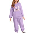 thumbnail image 2 of Placlothes Girls' Purple Ghost Print Tracksuit Set - Soft Polyester Hoodie & Sweatpants, Playful Outfit for Kids 3-12 Years,Size 3 T, 2 of 4
