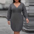 thumbnail image 5 of Levmjia Womens Plus Size Mini Dress V Neck Long Sleeve Hollow Solid Color Slim Bodycon Dress Elegant Outfit Party Dating Evening Daily, 5 of 6