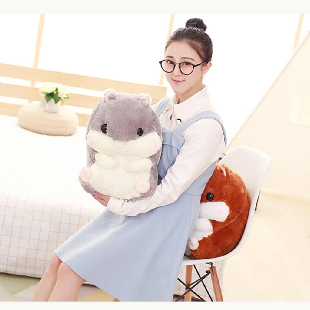 Dualoai Cute Plush Doll Toy Stuffed Hamster Pillow Bolster Cushion Gray
