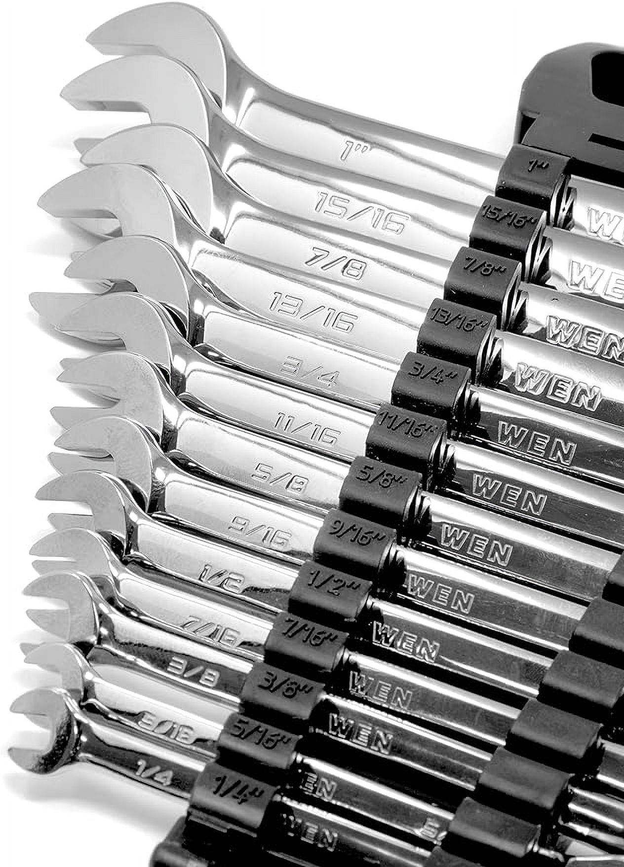 WEN 13-Piece Professional-Grade Reversible Ratcheting SAE Combination Wrench Set with Storage Rack