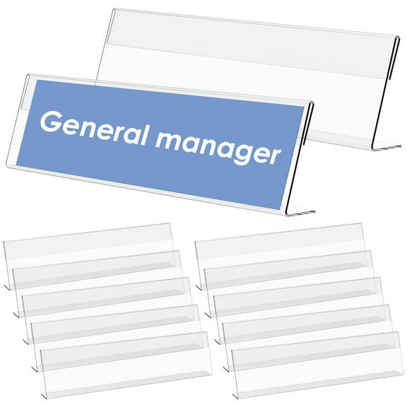 12Pcs Acrylic Name Plate Set Clear Desk Name Plate Holder Horizontal Slant Office Desk Sign Holder for Office Classroom Counter