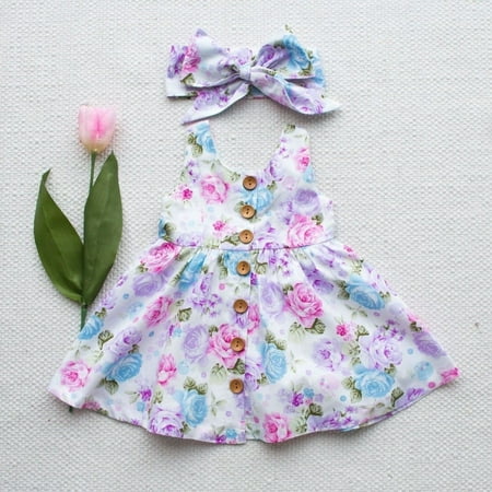 Infant Baby Girl Floral Summer Bowknot Party Princess Dress Sundress