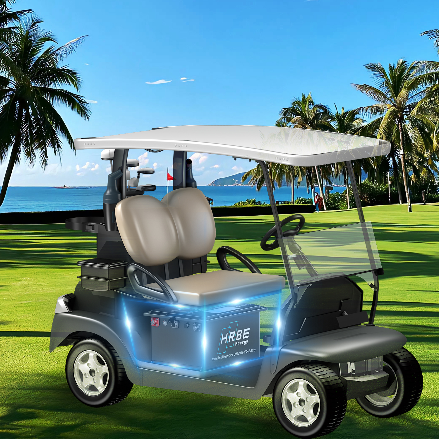 48V 100Ah Lithium Golf Cart Battery, 200A BMS with Touch Monitor, HRBEENERGY 8000+ Cycles Lifepo4 Club Car Battery