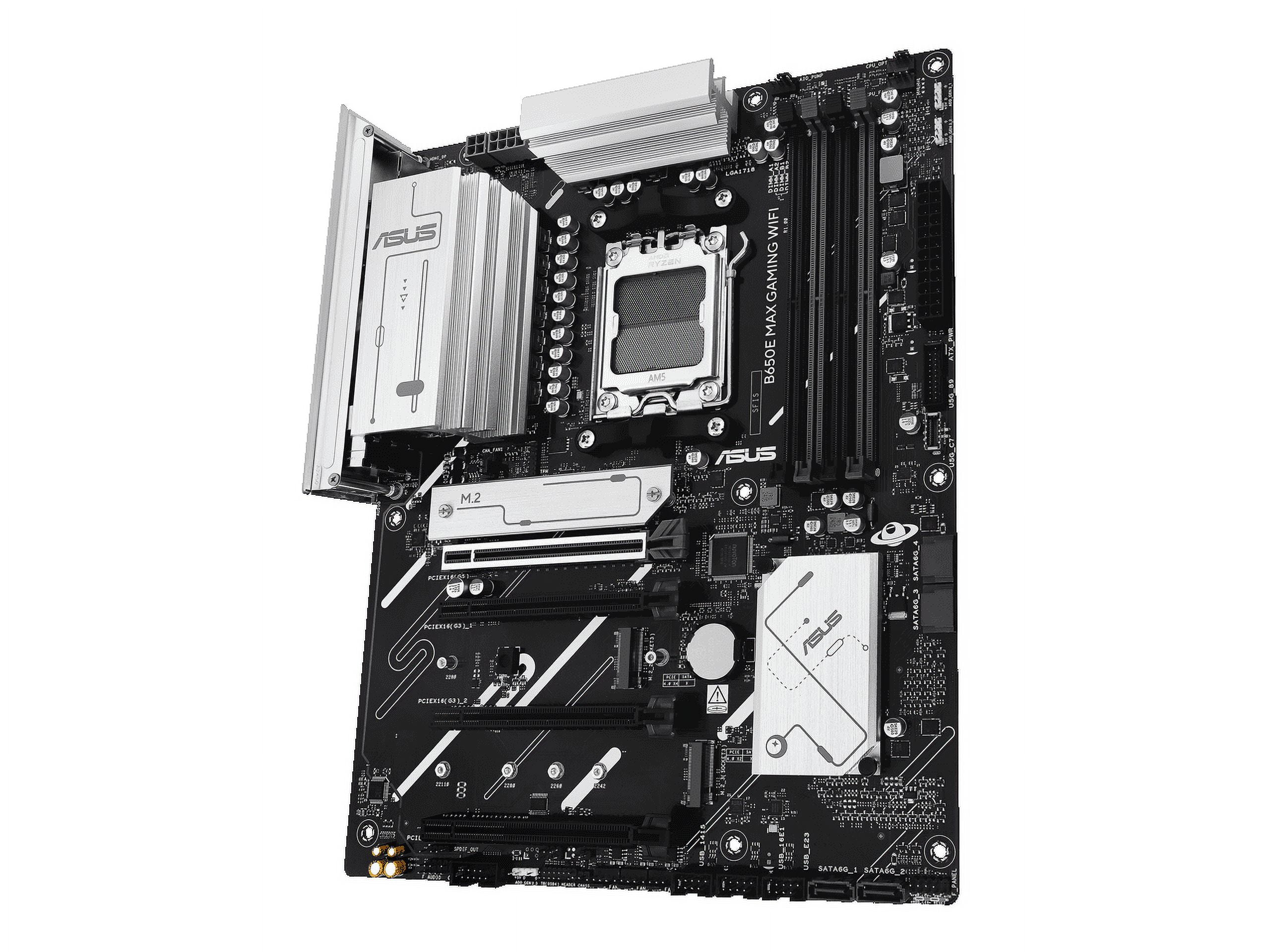 ASUS B650E MAX GAMING WIFI AMD B650 ATX motherboard, DDR5, PCIe 5.0 Ready, 3x M.2 slots, Wi-Fi 6E, Realtek 2.5Gb Ethernet, DisplayPort, HDMI, USB 10Gbps Type-A & Type-C, BIOS FlashBack, Aura Sync
