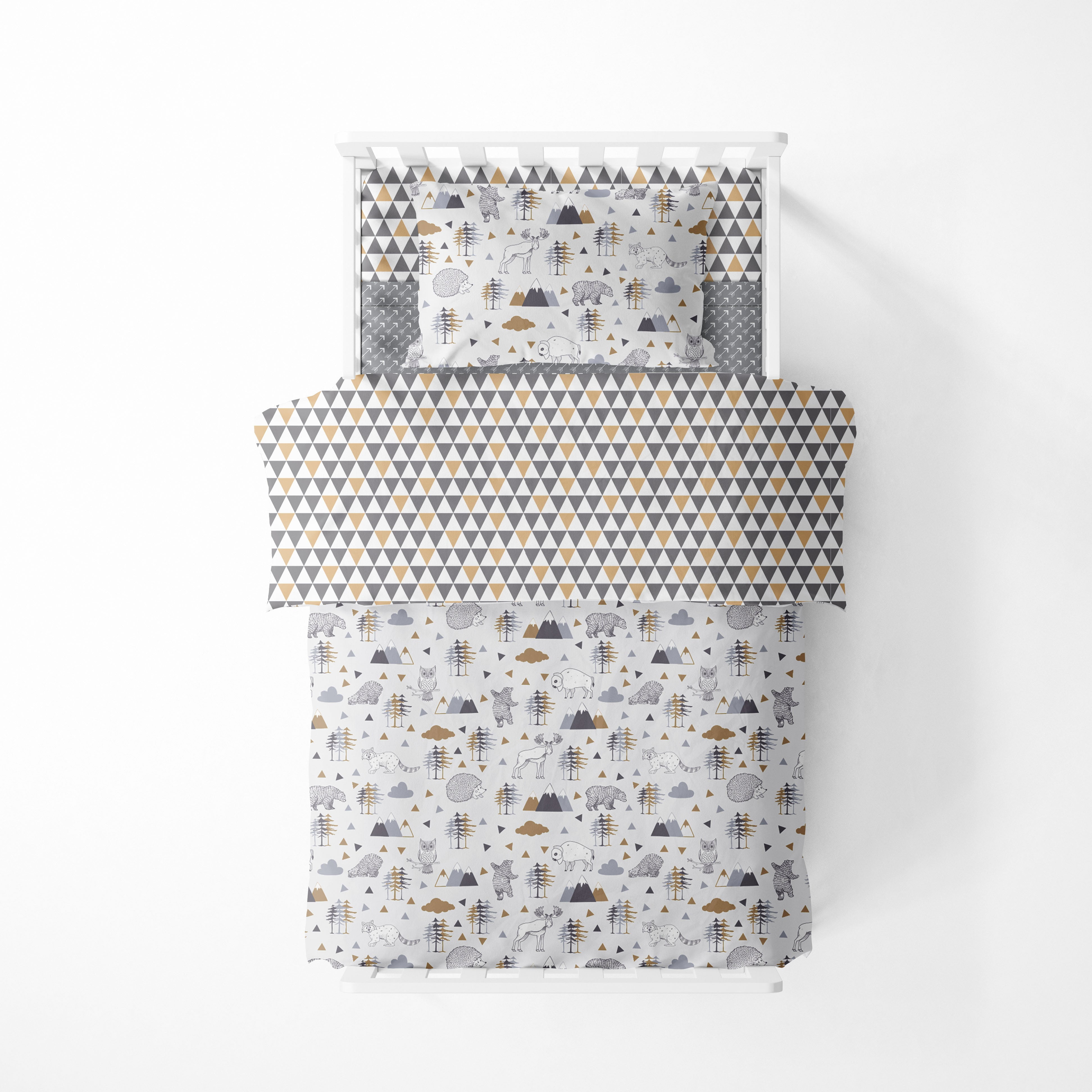 Bacati - Toddler Bedding/Sheet Set 100% Cotton Percale, Woodlands Beige/Grey