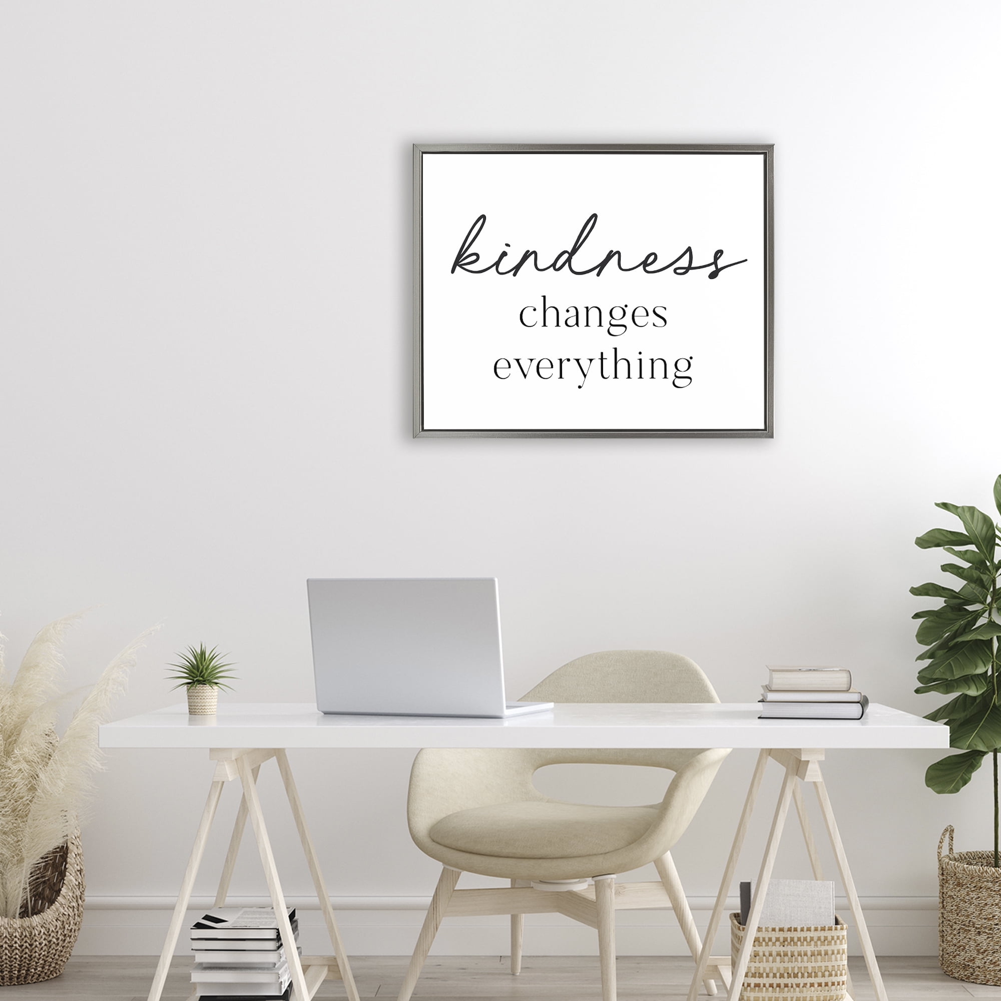 Kindness Changes Everything Gray Framed Floater Canvas Wall Art, design by Lettered and Lined