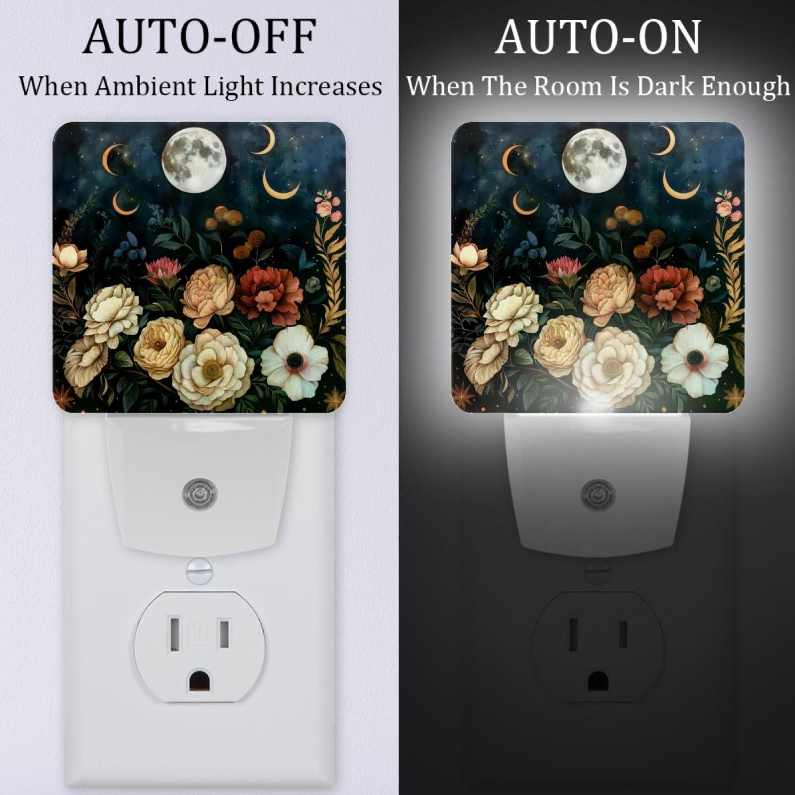 PhooArto Moon Phase Flowers Plug in LED Night Light Auto Sensor Dusk to Dawn Decorative Night for Bedroom, Bathroom, Kitchen, Hallway, Stairs, Baby's Room, Energy Saving
