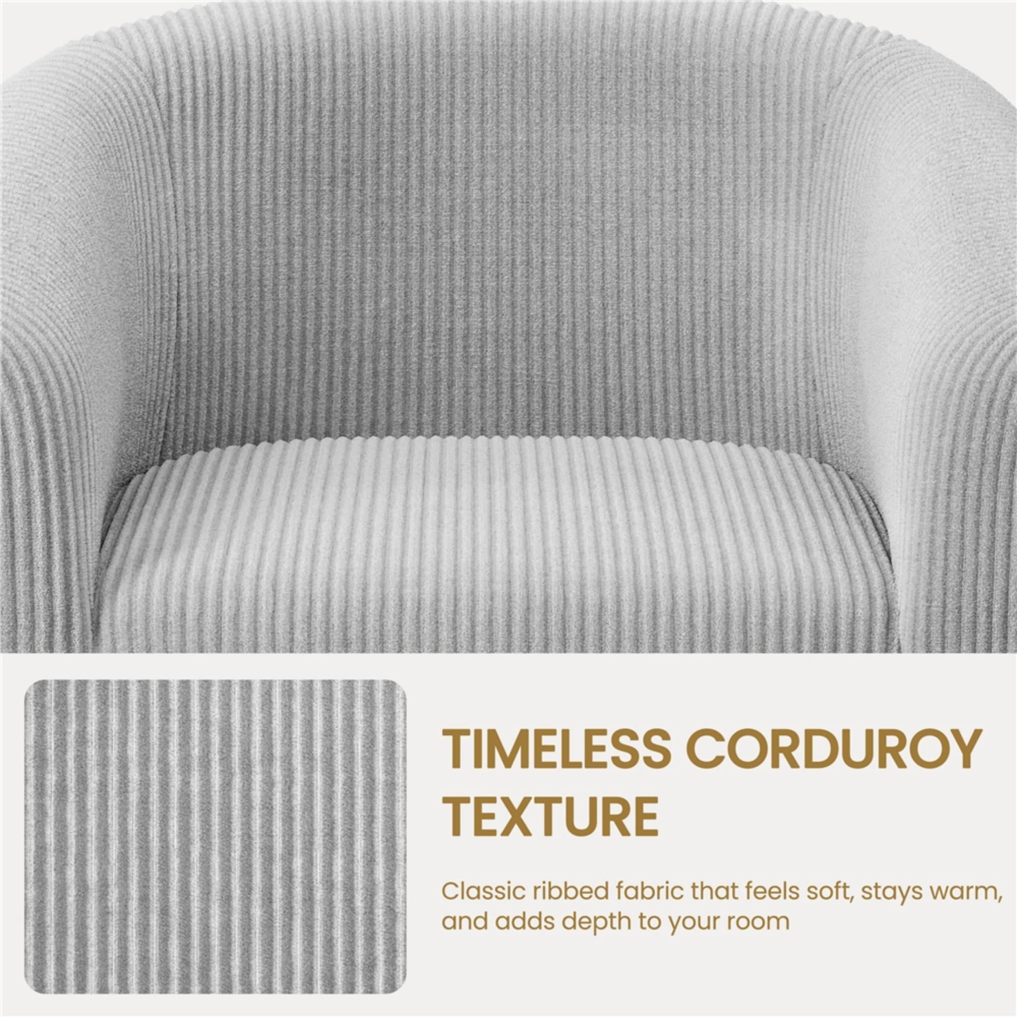 Renwick Corduroy Fabric Accent Barrel Chair with Elastic Foam Fills, Light Gray